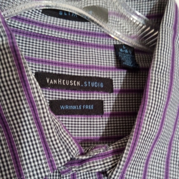 Van Heusen Studio wrinkle free slim fit button down shirt men size large 16-16.5 - Picture 3 of 8